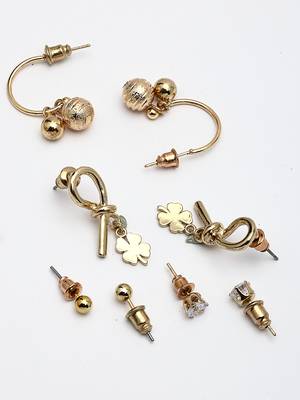 Women's set of 4 gold-plated contemporary half hoop earrings 5