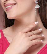 Wome's silver-plated ad- studded peacock-shaped drop earrings