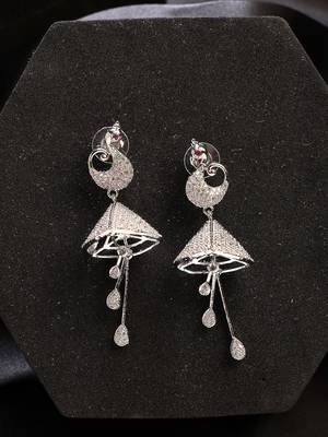 Wome's silver-plated ad- studded peacock-shaped drop earrings 2