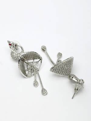 Wome's silver-plated ad- studded peacock-shaped drop earrings 4