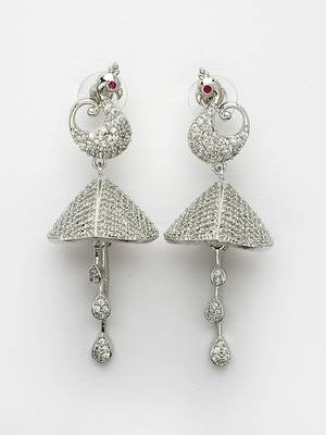 Wome's silver-plated ad- studded peacock-shaped drop earrings 5