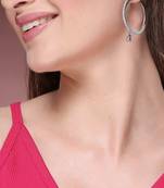 Women's silver-toned ad-studded handcrafted circular hoop earrings