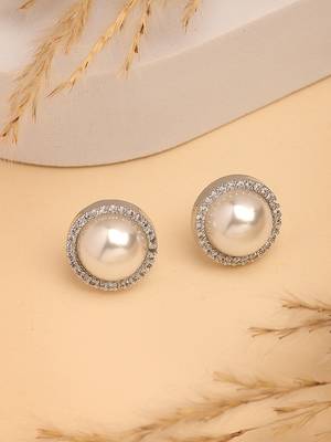 Women's silver-toned ad studded studs earring 2