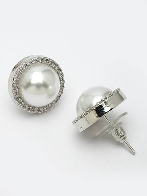 Women's silver-toned ad studded studs earring 4