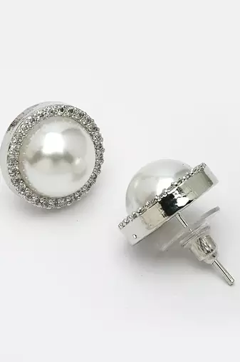Women's silver-toned ad studded studs earring