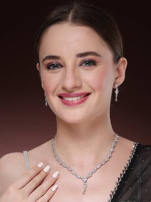 Women's silver-plated cz-studded brass handcrafted jewellery set 1
