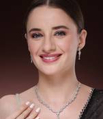 Women's silver-plated cz-studded brass handcrafted jewellery set
