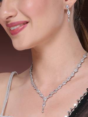 Women's silver-plated cz-studded brass handcrafted jewellery set 2