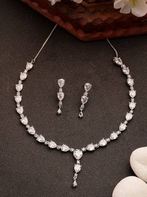 Women's silver-plated cz-studded brass handcrafted jewellery set 3