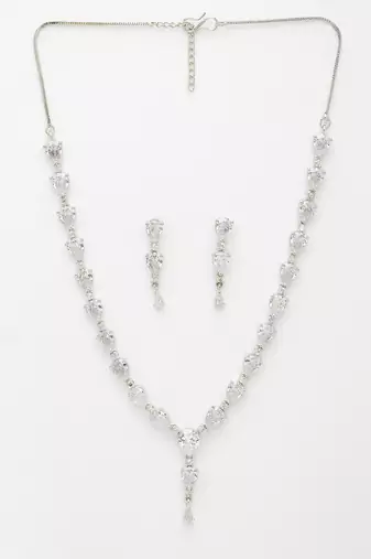 Women's silver-plated cz-studded brass handcrafted jewellery set