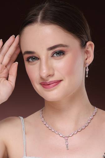 Women's silver-plated pink cz-studded handcrafted jewellery set