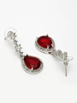 Women's silver-plated red american diamond-studded handcrafted jewellery set 5