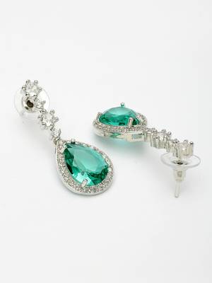 Women's silver-plated green american diamond-studded handcrafted jewellery set 5