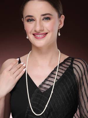 Women's white pearl gold-plated long necklace with earrings 1