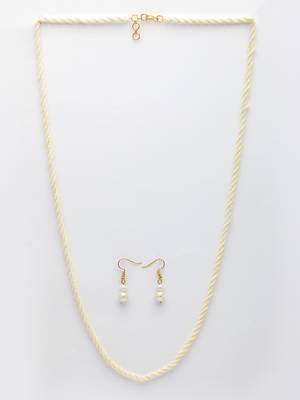 Women's white pearl gold-plated long necklace with earrings 3