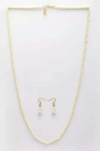 Women's white pearl gold-plated long necklace with earrings