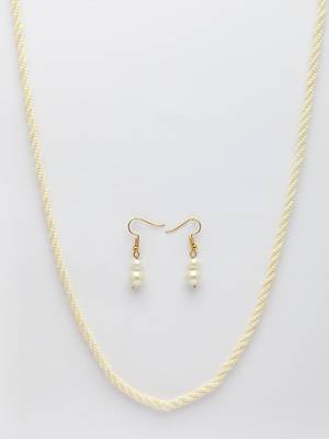 Women's white pearl gold-plated long necklace with earrings 4