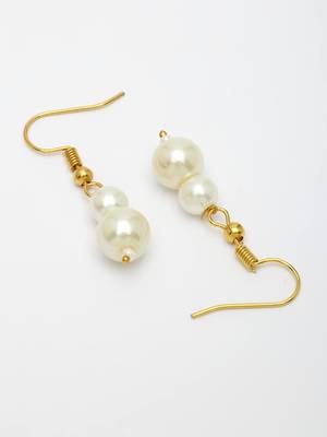 Women's white pearl gold-plated long necklace with earrings 5