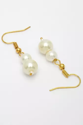Women's white pearl gold-plated long necklace with earrings