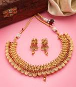 Women gold-plated pink stone studded handcrafted temple jewellery set