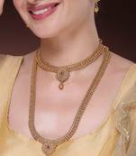 Women's set of 2 gold-plated pink stone studded jadau jewellery set