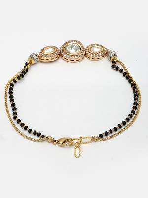 Women gold-plated & black brass ad-studded hand mangalsutra link bracelet 5