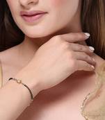 Women gold-plated & black brass stone-studded hand mangalsutra link bracelet
