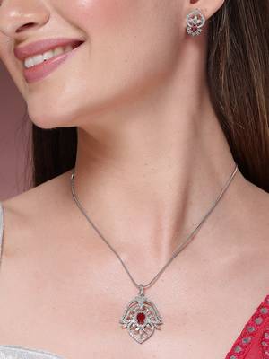 Women silver-plated american diamond-studded pendant set 1