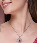 Women silver-plated american diamond-studded pendant set