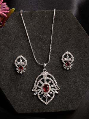 Women silver-plated american diamond-studded pendant set 2