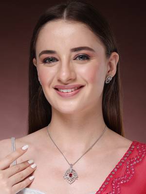 Women silver-plated american diamond-studded pendant set 3