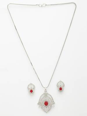 Women silver-plated american diamond-studded pendant set 4