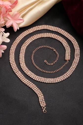 Women's rose gold-plated ad-studded 3 layered kamarbandh waist chain