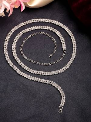 Women's silver-plated ad-studded double layered kamarbandh waist chain 1