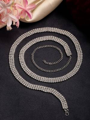 Women's silver-plated ad-studded 3 layered kamarbandh waist chain 1