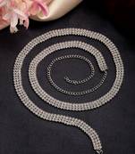 Women's silver-plated ad-studded 3 layered kamarbandh waist chain