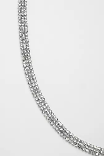 Women's silver-plated ad-studded 3 layered kamarbandh waist chain