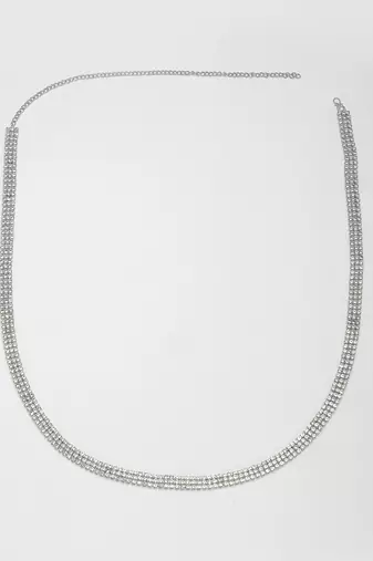 Women's silver-plated ad-studded 3 layered kamarbandh waist chain