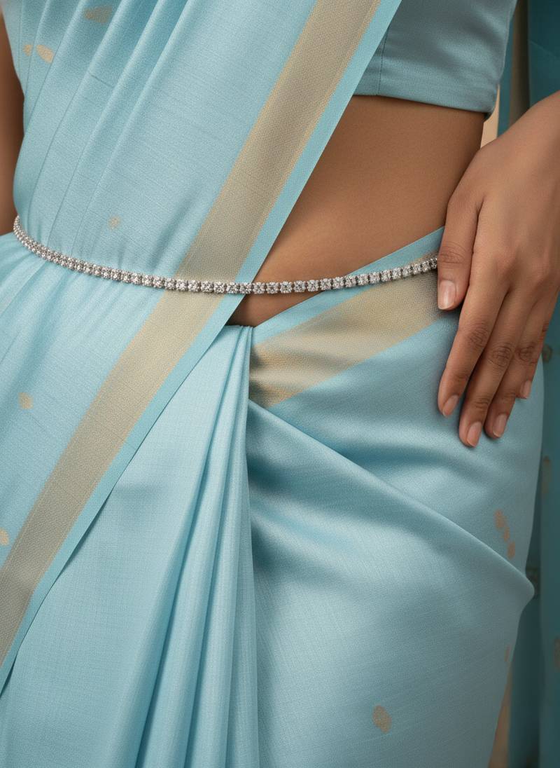 Women's silver-plated ad-studded kamarbandh waist chain