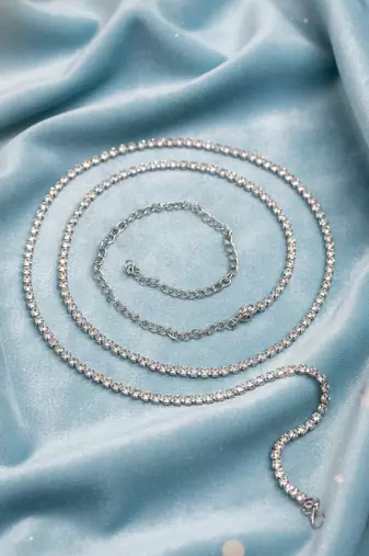 Women's silver-plated ad-studded kamarbandh waist chain