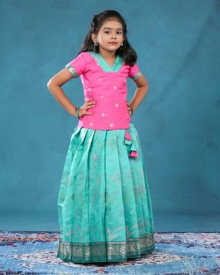 Ramar green chanderi floral pattu pavadai 1