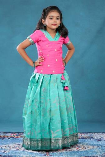Ramar green chanderi floral pattu pavadai