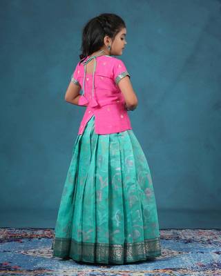 Ramar green chanderi floral pattu pavadai 2
