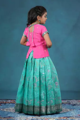 Ramar green chanderi floral pattu pavadai