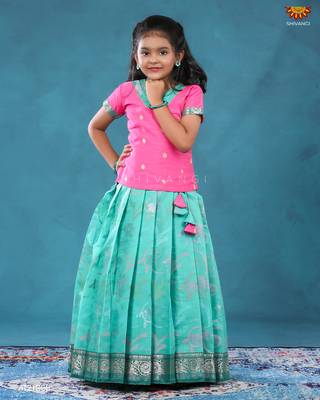Ramar green chanderi floral pattu pavadai 3