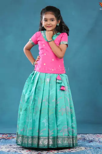 Ramar green chanderi floral pattu pavadai