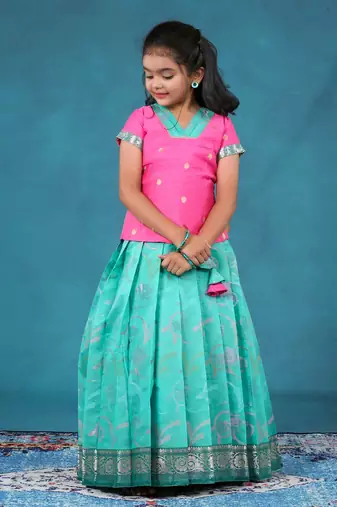 Ramar green chanderi floral pattu pavadai