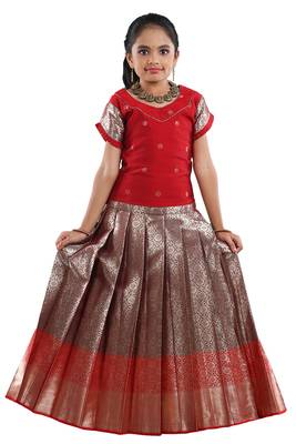 Red golden aster pattu pavadai 1