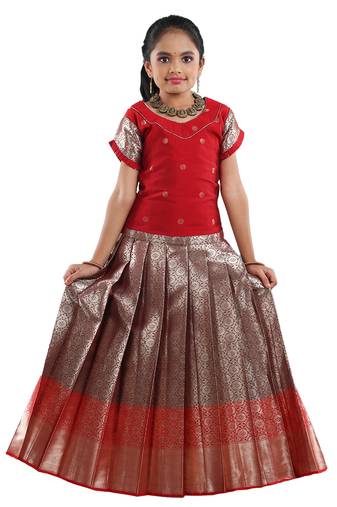 Red golden aster pattu pavadai