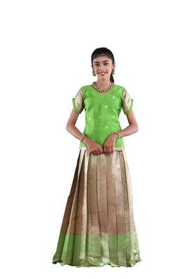 Green golden aster pattu pavadai 1